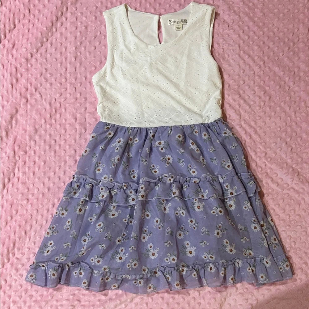 Knitworks White and Purple Floral Kids Dress